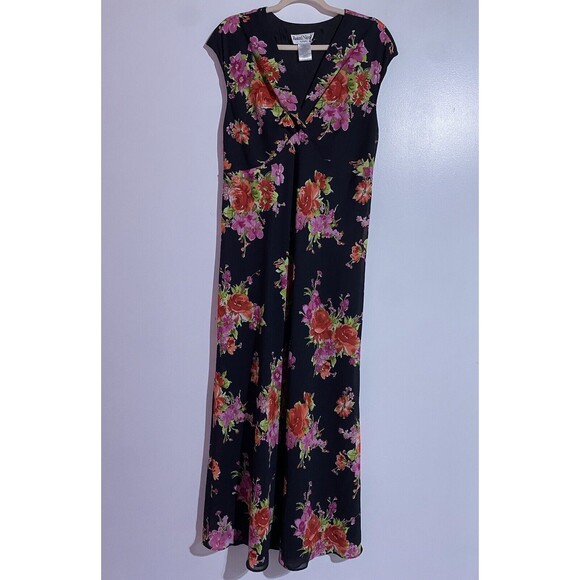 Ronni Nicole Dresses & Skirts - Vintage Ronni Nicole Dress 14 Black‎ Floral Maxi Dainty Romantic Classy Modest